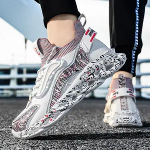 Men's Trendy Chunky Sports Shoes Breathable Mesh Platform Sneakers With Graffiti Sole Streetwear Athletic Casual Footwear
