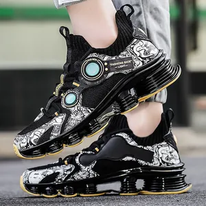 Men Casual Sports Shoes Lightweight Breathable Fly-knit Mechanical Blade Sole Cushioning Fashion Sneakers Streetwear Walking Shoes
