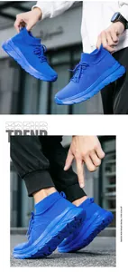 Détails des baskets montantes bleu roi en maille avec semelle épaisse et col côtelé