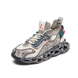 Men's breathable mesh sneakers with chunky blade sole and stylish off-white patchwork design