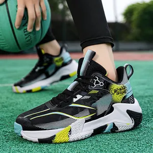 High-top basketball sneakers in black with color-blocked soles for outdoor training