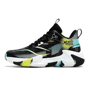 Men's basketball shoes in black and white with vibrant cyan accents and graffiti design