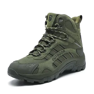 Military green high-top outdoor tactical combat boots with anti-slip rubber soles