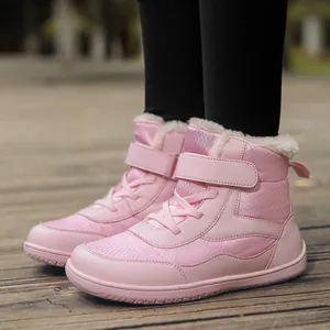 Kids Winter Snow Boots Waterproof Non-Slip Warm Plush Lined Outdoor Barefoot Shoes For Boys Girls Velcro Hiking Boots