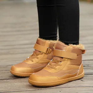 Winter children barefoot snow boots with warm fur lining and non-slip rubber sole