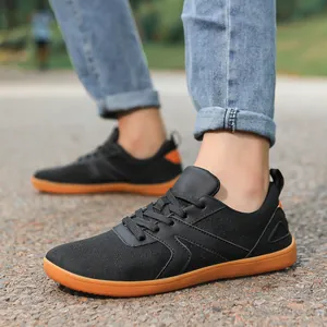 Black breathable mesh athletic shoes with contrast gum rubber outsole for daily outdoor sports