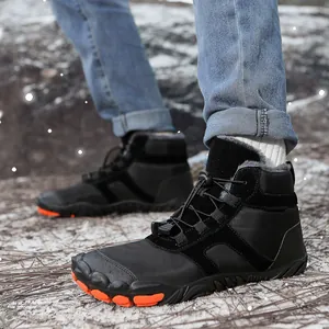 Men's high-top winter snow boots with fleece lining and non-slip soles for outdoor hiking