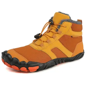 Orange high-top thermal outdoor winter boots with fleece lining and anti-slip rubber sole