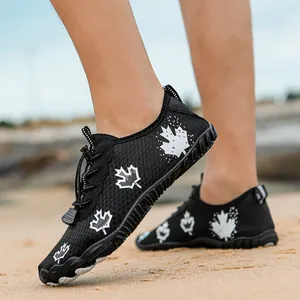 Unisex Breathable Quick-Dry Water Shoes Five-Toe Design Anti-Slip Maple Leaf Print Barefoot Shoes For Beach Swim Outdoor Gym