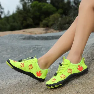Fluorescent green quick-dry water shoes with maple leaf print and durable rubber soles