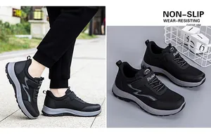 Outdoor-Trageansicht und Detailaufnahme atmungsaktiver rutschfester Walkingschuhe mit Klett