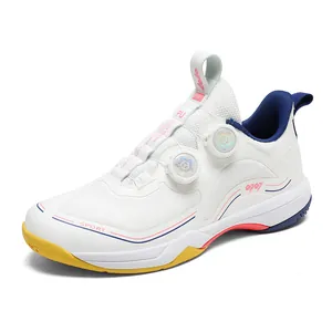 Weiße Profi-Tischtennisschuhe mit Doppel-Drehverschluss und Carbon-Faser-Sohle