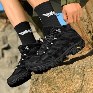Men Women Outdoor Hiking Shoes Non-slip High-top Mountain Climbing Boots Breathable Suede Mesh Trekking Sneakers Camping