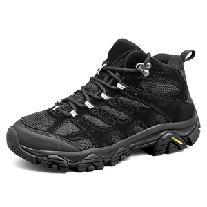 Black high-top outdoor hiking shoes with non-slip rubber soles for men and women