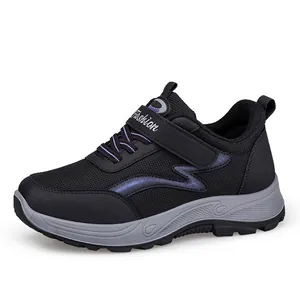 Damen Walkingschuhe 2025 mit Klettverschluss und atmungsaktivem schwarzem Mesh für Herbst