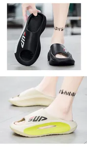 Detail of EVA cushion slides showing thick sole design and streamline side cutouts