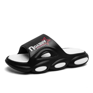 Men's breathable hollowed-out sports slides with thick soft soles for beach and home wear