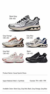 Detailed view of casual sneakers in five colors with mesh and TPU shock-absorbing soles