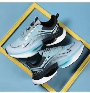Detailed macro of breathable gradient sport sneakers featuring thick cushioned soles