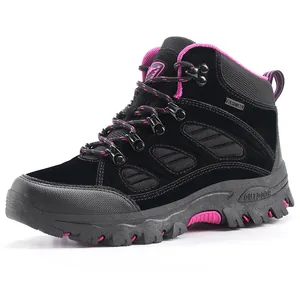 Scarpe da trekking outdoor alte da donna in nero e rosa con suole in gomma antiscivolo