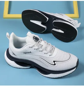 Detail view of breathable mesh sneakers with multi-layer cushioned sole and anti-slip grip