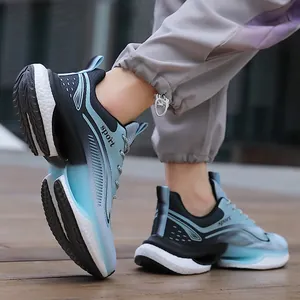 Blue-black gradient lightweight breathable running sneakers with thick cushioning sole