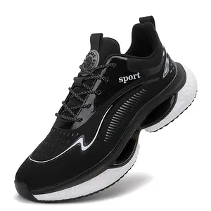 Lightweight breathable black and white mesh sports running shoes for men and women