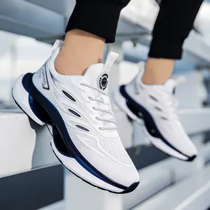 Zapatillas de running transpirables en blanco y azul marino para hombres y mujeres