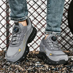 Breathable steel toe safety shoe with rotation buckle and cushioned air sole for protection