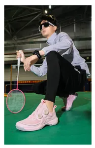 Zapatillas de bádminton profesionales rosas con sistema de doble dial y malla premium