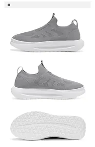 Detailansicht grauer Strick-Sneaker zum Slipper mit dicker weißer dämpfender Sohle