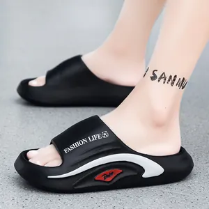 Men's black EVA thick sole slides with fashion graphic for indoor and outdoor wear