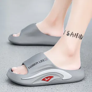 Men's EVA thick sole slide sandals in grey with Fashion Life text for casual summer wear