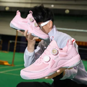 Zapatillas de bádminton rosas con placa de carbono y doble sistema de ajuste rápido
