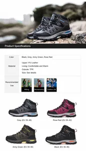 Detaillierte Tabelle für Outdoor-Wanderschuhe mit rutschfester TPR-Sohle und Größen