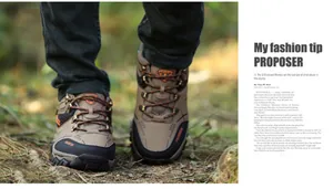 Outdoor hiking shoes with durable rubber soles and breathable mesh upper in khaki brown