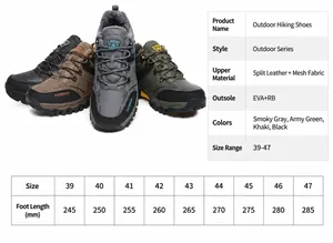 Guía de tallas para zapatos de senderismo de hombre con medidas del 39 al 47 en milímetros
