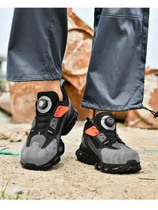 Safety shoes with rotary buckle closure and transparent air cushion sole for protection