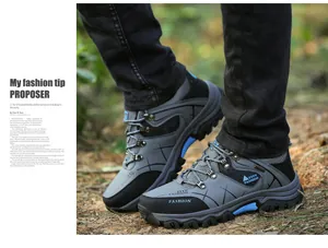 Men's outdoor hiking shoes featuring grey synthetic upper and anti-slip rubber outsole