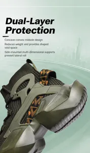 Detail of high-elastic cushioned midsole and anti-rollover support on army green sock shoe