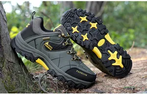Outdoor hiking shoe with MD sole and anti-slip tread shown against a forest backdrop