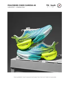 Detail of running shoes with dial lacing system and green gradient breathable upper