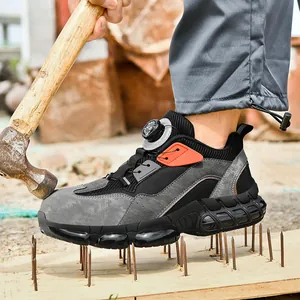 Durable steel toe safety shoes for work with puncture-proof sole and rotation lace system