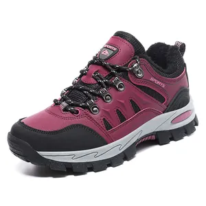 Waterdichte bordeauxrode wandelschoenen met warme fleecevoering en antislipzool