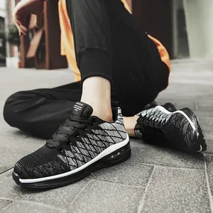 Scarpe da corsa traspiranti da uomo con cuscinetto d'aria e motivo geometrico grigio