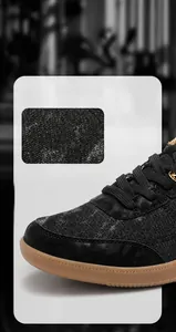 Dettaglio del mesh traspirante e del materiale PU sulle scarpe da fitness a punta tonda