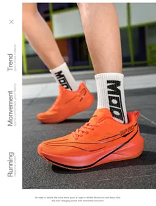 Detail of bright orange running shoes showing breathable mesh and 9PRO cushioning sole
