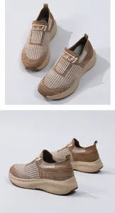 Detailed views of women's breathable knit mesh sneakers with soft foam non-slip sole