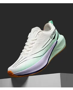 Detailed close-up of breathable white mesh sneaker with mint green and purple 9PRO accents