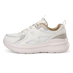 Beige chunky platform sneakers voor dames met mesh bovenwerk en schokdemper zolen